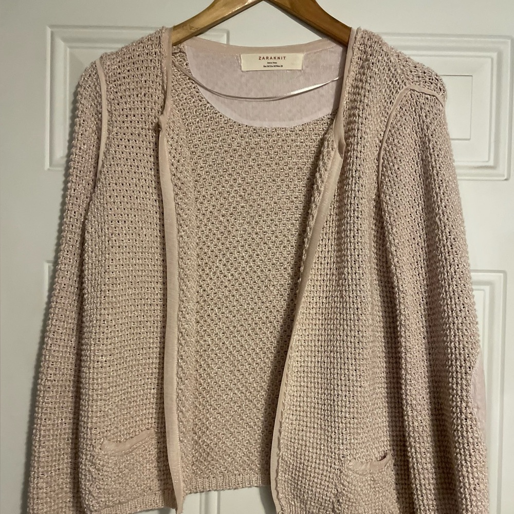 Zara Knit Sweater Open Cardigan Beige Size M